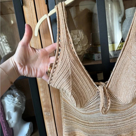 Torn by Ronny Kobo Madi Crochet Dress beige sand maxi resort vneck open back - Picture 8 of 11